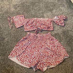 Two piece set from shien, size medium, red and white, fits smaller busts area
